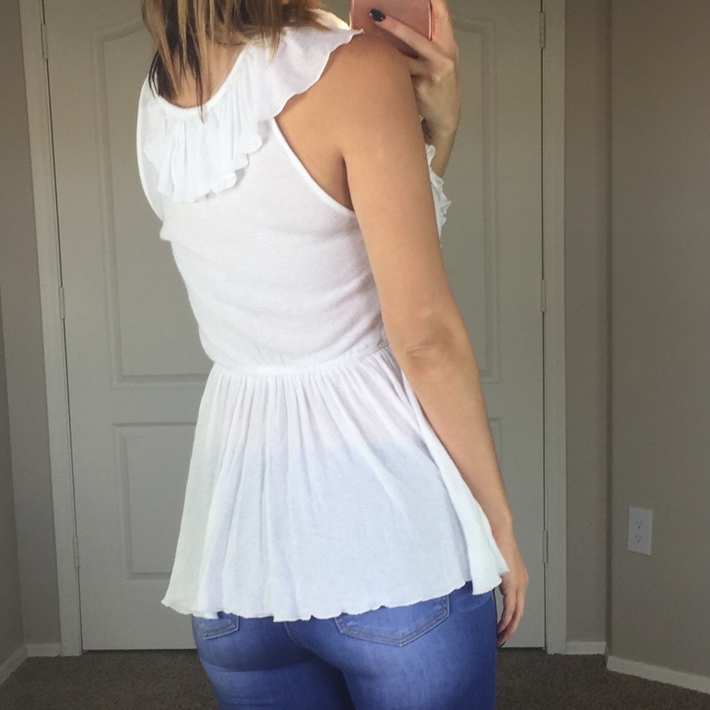 Free People White Ruffle Top Small - Picture 3 of 6